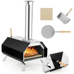 COSTWAY Outdoor Pizzaofen, tragbarer Edelstahl-Pizzaofen mit Pizzastein