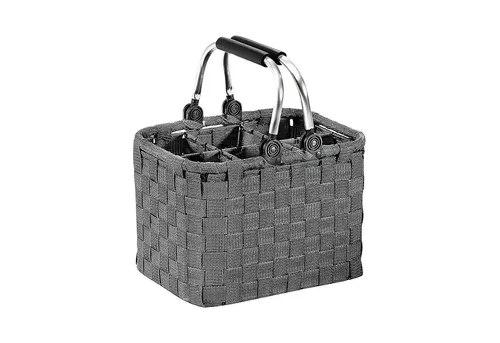 Kobolo Flaschenkorb Flaschenträger - Nylon für 6 Flaschen - grau - Flaschenkörbe aus pflegeleichtem Nylon, ideal für Picknicks oder Ausflüge, mit abklappbaren Griffen für einfachen Transport und eleganter geflochtener Optik.