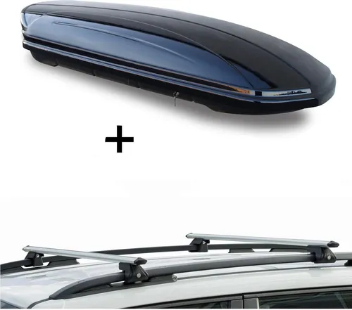 Skibox VDPMAA580G schwarz glänzend + Alu Relingträger VDPCRV120 kompatibel mit für Ford Focus II Kombi 04-11