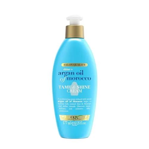OGX Argan Oil of Morocco Tame & Shine Cream, pflegende Anti Frizz Feuchtigkeitscreme für die Haare, Leave-In Haarpflege mit reichhaltigem Arganöl & Seidenproteinen (177 ml)