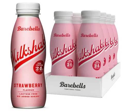 Barebells Cremiger Eiweiss Shake – Strawberry Milkshake, 24g Protein - Eiweißgetränke mit nur 1g Zucker pro Flasche, laktosefrei und ideal für Fitness-Enthusiasten, 8 x 330ml für den perfekten Protein-Kick.