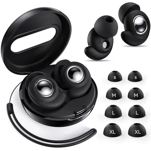 Ohrstöpsel zum Schlafen 45dB – Ultrabequeme, wiederverwendbare Silikon Ohrstöpsel mit geräuschunterdrückende & Gehörschutz | Für Konzentration, Reisen (Schwarz, 4 Größen (1 Set))