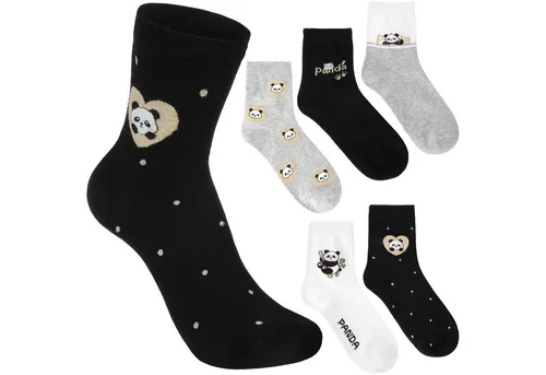 BRUBAKER Socken Lustiges Damensocken Set mit süßen Bären - Cute Panda (Schwarz, Grau, Weiß und Glitzer, 5-Paar, Bärensocken Geschenkset für Frauen) Weich und Kuschelig