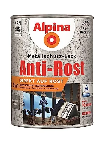 Alpina Metallschutzlack Hammerschlag Dunkelgrau – 2,5L - Metallfarben mit 3-in-1-Rostschutz-Technologie für langanhaltenden Korrosionsschutz und ästhetisches Aussehen, ideal für Gartenmöbel und Zäune.