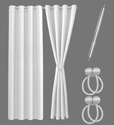 Cozyor Set ohne Bohren: 2 Vorhänge & Klemmstange 111-200 cm in silber von Cozyor