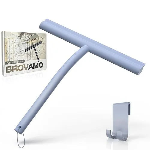 Brovamo Duschabzieher mit Halterung Ohne Bohren, Abzieher Dusche Schlierenfreie für Glastür, Duschabzieher Silikon für Badezimmer Fenster, Spiegel Autoscheiben [Blau]