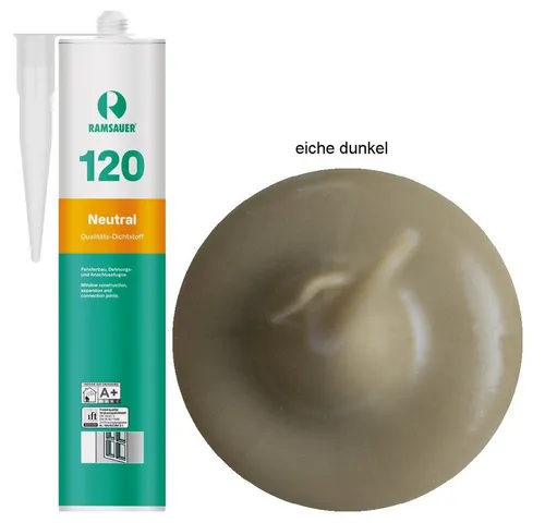 Ramsauer 120 Neutral eiche dunkel 1K Silikon Dichtstoff 400ml - Neutraler Dichtstoff für Fensterbau, hervorragende Haftung ohne Primer und elastisch aushärtend