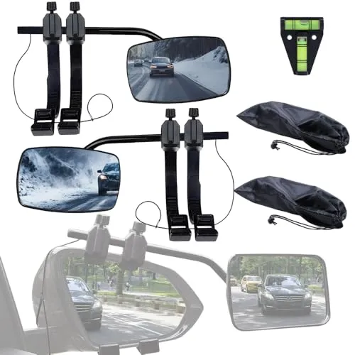 Mucola Autospiegel Aufsatzspiegel Set (2 St.) - Universal Caravanspiegel mit konvexer Form, inkl. Wasserwaage und praktischen Aufbewahrungstaschen für sicheren Transport und einfache Montage.