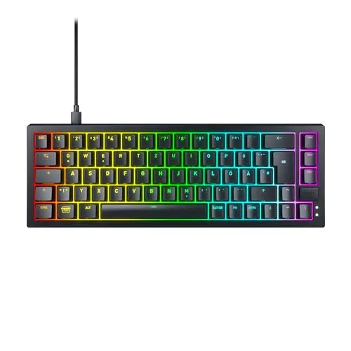 CHERRY XTRFY K5V2 Compact - Mechanische Gaming-Tastatur im 65-Prozent-Format - Kompakte Gaming-Tastatur mit Hot-Swap-Funktion und CHERRY MX2A RED Switches für schnelles und reaktionsschnelles Spielvergnügen - ideal für Gamer, die Platz sparen möchten.