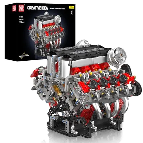 Mould King 10130 F488 Supercar V8-Motor, MOC-Spielzeugbausätze mit Motoren | Hochleistungsmotorenserie für Fahrzeugfans (2718+ Teile)