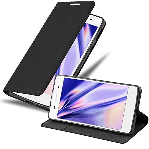 Cadorabo Hülle kompatibel mit Sony Xperia E5 aus Premium Kunst Leder Flip Klappbare Stoßfeste Magnetische [Standfunktion] [Kartenfächern] Cover Hülle für Sony Xperia E5 Tasche in Schwarz