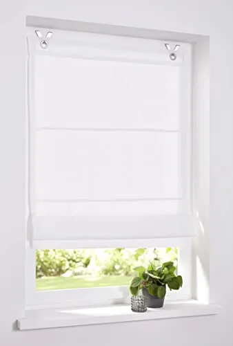 Raffrollo Metis Creme 100% Leinen 45x140 cm - Blickdichtes Ösenrollo aus 100% Leinen, waschbar bei 30°C und einfach ohne Bohren zu montieren. Ideal für stilvolle Fensterdekoration!