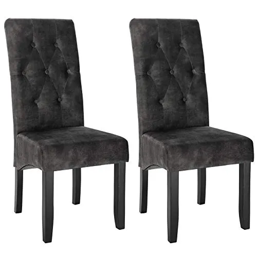 WOLTU Esszimmerstühle BH294dgr-2 2er Set Küchenstuhl Lehnstuhl Polsterstuhl mit hoher Rückenlehne, Beine aus Massivholz, gepolsterte Sitzfläche aus Samt, Dunkelgrau