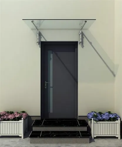 Glasvordach Klarglas 140x90cm mit Edelstahlrahmen - Hochwertiges Glasvordach aus 13,14mm gehärtetem Klarglas. Modernes Design mit stabiler Edelstahlhalterung, ideal für Eingänge. Einfache Montage, keine Tür enthalten.