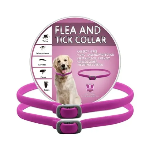 BKEPDY Hundehalsband 2 Stück Effektiver Schutz vor Ungeziefern Wasserdicht Einstellbares Floh und Zeckenschutz für Hunde Alle Größen und Rassen (Rosa)