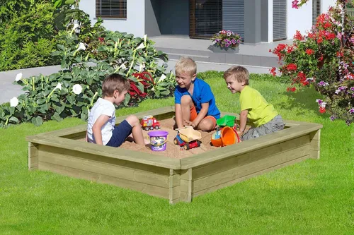 Gartenpirat Sandkasten aus Kiefernholz – TÜV-geprüft und wetterfest - Stabiler Sandkasten aus imprägniertem Kiefernholz mit Stecksystem für einfachen Aufbau. Ideal für Kinder von 3 bis 14 Jahren, wetterfest und langlebig – perfekt für den Garten!