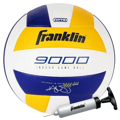 Franklin Sports Indoor Game Volleyball - Premium 9000 Volleyball in offizieller Größe für Matchspiele - Wettkampfspielball mit Premium-Verbundabdeckung - Ball + Pumpe mit Nadelset
