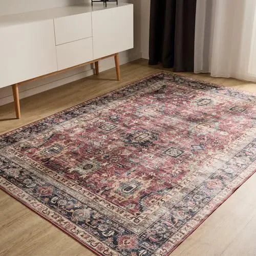 benuta Basic Waschbarer Teppich George - Multicolor 60x120 cm - Stylischer Vintage-Teppich für jeden Raum. Mit rutschfester Rückseite für sicheren Halt und pflegeleicht, maschinenwaschbar bei 30°C – ideal für Haushalte mit Kindern und Haustieren.