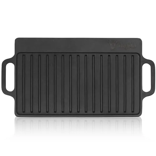 BBQ-Toro Gusseisen Grillplatte mit Griffen | 40 x 20,5 cm - Beidseitig verwendbare Grillpfanne - Grillplatten - Flexibel einsetzbare Gusseisen Grillplatte mit Rippenstruktur und glatter Seite für perfektes Grillergebnis, ideal für Steak, Spiegelei und Pancakes.
