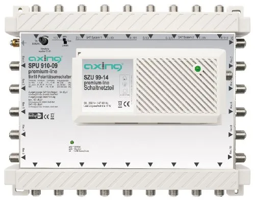 Axing SPU 910-09 SAT-Multischalter 10 Teilnehmer DiSEqC erweiterbar aktiv Quad-tauglich energiesparend (9 x 10)