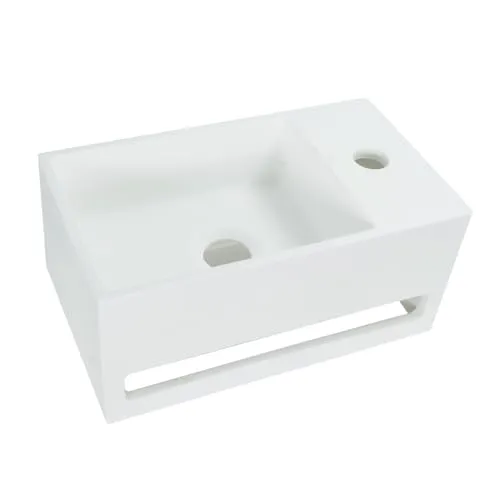 Solid Surface Waschbecken mit Handtuchhalterung - Praktisches Handwaschbecken für Gäste-WCs, hergestellt aus kratzfestem Mineralguss, pflegeleicht und langlebig, ideal für Wandmontage oder Unterschrank.