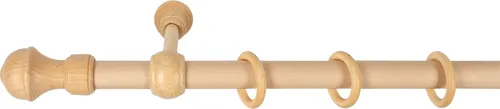 SN Deco - Stilgarnitur Gardinenstange Vorhangstange Ares, Holz, 28 mm, 1-Lauf, Komplettset mit Ringen, Farbe Natur, 140 cm