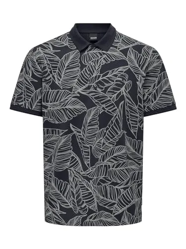 ONLY & SONS Poloshirt ONSVAIL REG SS AOP POLO CS blau S (48) - Klassisches kurzärmeliges Poloshirt aus 100% Baumwolle, atmungsaktiv und bequem. Ideal für lässige Anlässe und den täglichen Gebrauch.