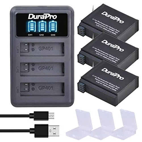 DuraPro 3X 1680mAh Akku + USB LED 3-Kana Ladegerät für GoPro Hero4 Hero 4 Akku AHDBT-401 Action Kamera