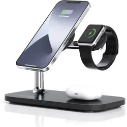 RealPower ChargeAir MAG Ladestation mit Magsafe schwarz - kabelloses Qi-Ladegerät, schnelles und sicheres Laden für Smartphones und Zubehör