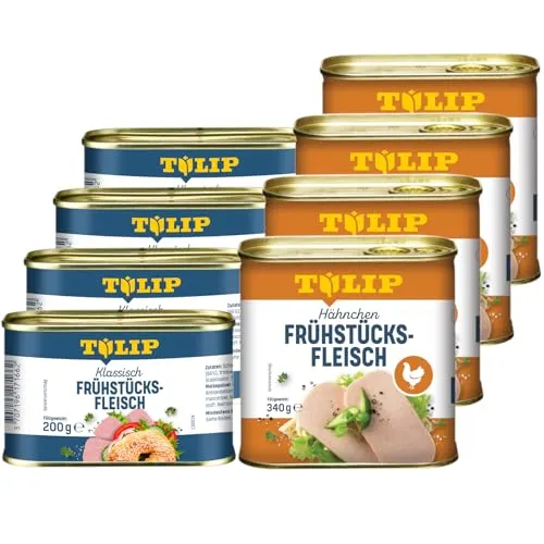 TULIP Frühstücksfleisch Set – 4x Schwein & 4x Hähnchen - Leckeres Frühstücksfleisch von TULIP: 200g Schweine- und 340g Hähnchenfleisch. Ideal zum Anbraten oder Pur genießen. Hoher Eiweißgehalt und vielseitig einsetzbar – für gesunde Gerichte.