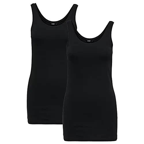 ONLY Tank Top Lang, Schwarz/Weiß, 95% Baumwolle, 5% Elasthan, 1er - 5er Pack (DE/NL/SE/PL, Alphanumerisch, XL, Regular, Regular, 2, Schwarz)