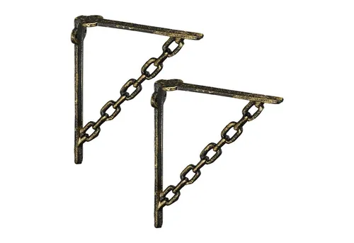 relaxdays Wandregalhalter 2er Set Regalwinkel Gusseisen Kette, Bronze