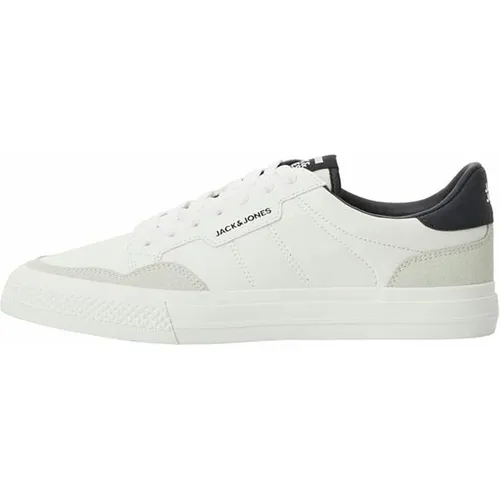 Jack & Jones Herren JFWMORDEN Sneaker - Stilvoll in Weiß/Navy - Herren-Sneaker mit einfarbigem Design und bequemer flacher Gummisohle, ideal für lässige Looks und den Alltag.