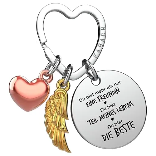 FABACH Beste Freundin Schlüsselanhänger Schutzengel Glücksbringer mit Herz und Gravur - Beste Freundin Geschenke Schlüsselanhänger Herz - Beste Freundinnen Geschenk Engel Glücksbringer