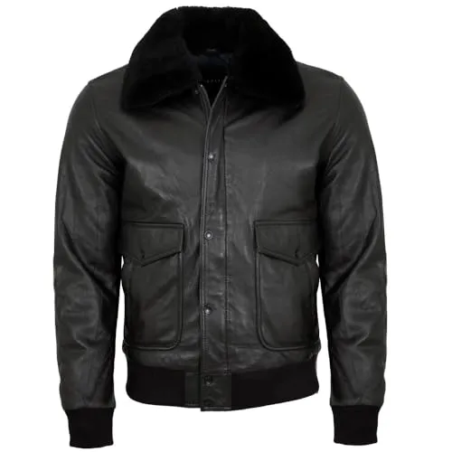 bugatti - Herren Echtleder Lederjacke Weste Lammnappa Lammfellkragen schwarz