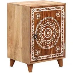 Boho Nachttisch Boumia aus massivem Mangoholz - Eleganter Nachttisch Boumia aus handgeschnitztem Mangoholz. Vielseitig einsetzbar als Nachtschrank oder Beistelltisch, verbindet Funktionalität mit einzigartigem Design. Ein echtes Highlight für Ihr Zuhause!