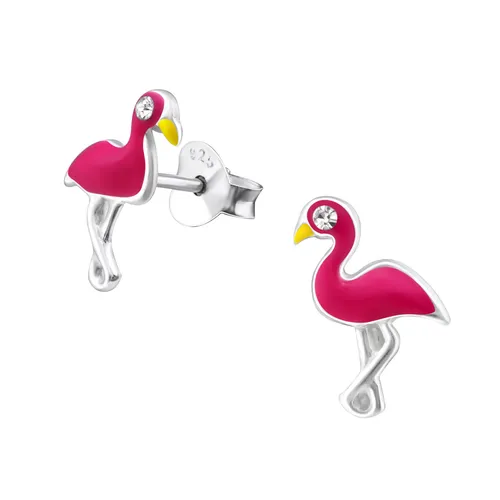 Flamingo Ohrringe 925 Silber - Kinder Mädchen Damen Tier Ohrstecker Schmuck