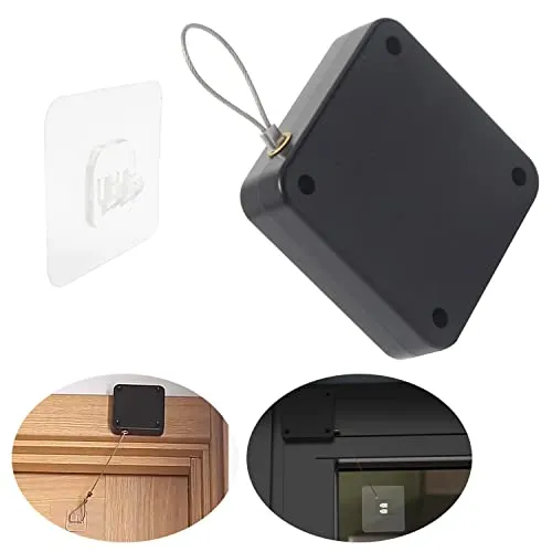 KINHARD Automatischer Türschließer - Türschließer Ohne Bohren丨Türschliesser für Zimmertüren, Schwarzer Türschliesser mit Zugband für Alle Arten von Holztüren, Zimmertüren und Tore