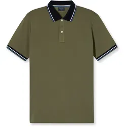 OLYMP Casual Poloshirt, Herren, Gr. L, oliv - Herren-Shirts aus 100% Baumwolle mit stilvollen Kontrastdetails und kurzem Arm, ideal für lässige Anlässe und bequem zu tragen.