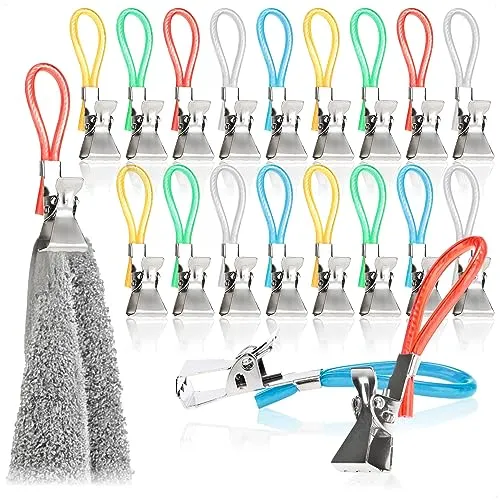com-four® 20x Handtuchhalter-Clips aus Kunststoff und verchromten Metall - bunte Klemmen für Handtücher, Waschlappen, Badeschwämme - Schlaufenhänger-Klemmen für Topflappen & Geschirrtücher (20 Stück)