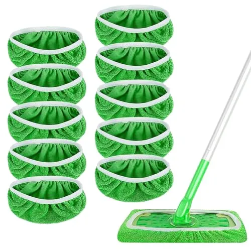 CLKE 10 Stück Tücher für Swiffer, Trockene und nasse Bodentücher, Waschbare Tuchflächen, 25.4*11.5cm, für Swiffer Sweeper Bodenwischer (Grün)