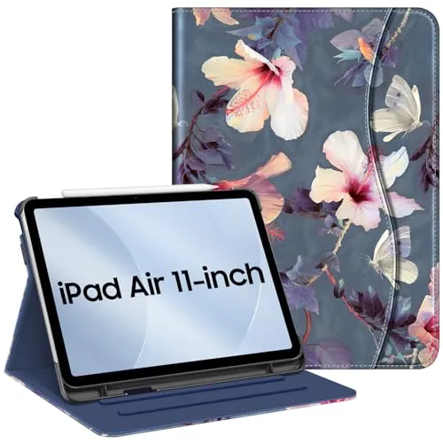 FINTIE Hülle für iPad Air 11 Zoll M4/M3/M2 (2026/2025/2024), iPad Air 5./4. Generation 10,9 Zoll (2022/2020), Multi-Winkel Betrachtung Folio Stand Schutzhülle Case mit Dokumentschlitze, Hibiskus