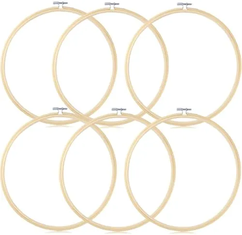 TOKERD 6 Stück 20cm Stickrahmen Holz Bambus Kreuzstich Rahmen Einstellbar Stickerei Ring Hoop Runden Bambus Kreis Set Nähmaschine Stickerei Ring Cross Stitch Hoop für Dekoration DIY Nähen