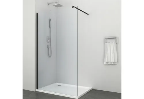 Sanotechnik Duschwand Sanoflex Freedom II Black – Einscheibensicherheitsglas - Stylische Duschwand aus 8 mm Einscheibensicherheitsglas, beidseitig montierbar mit Antikalk-Versiegelung. Ideal für jedes Badezimmer, Maße: 128-129 cm Breite, 195 cm Höhe.