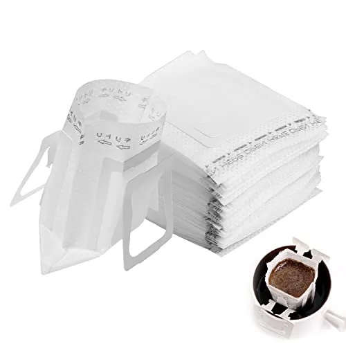 Delamiya 100 Stück Kaffeefilter Camping, Drip Coffee Bag mit hängenden Ohr, Kaffee Tee Drip Filtertüten, Tragbare Kaffee-Papier-Filter für die meisten Tassen, Reisen, Camping, Zuhause, Büro