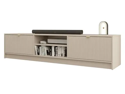 MIRJAN24 TV-Schrank Tireno 2K mit Goldgriffen - TV-Halterung in Sandbeige mit zwei Klappen, hochwertig verarbeitet und schnell geliefert – ideal für modernes Wohnen.