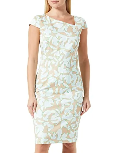 Comma Satinkleid beige|bunt 34 - Elegantes Kleid in Beige und Bunt, perfekt für besondere Anlässe. Hergestellt aus 98% Baumwolle für hohen Tragekomfort und pflegeleicht bei 30°C.