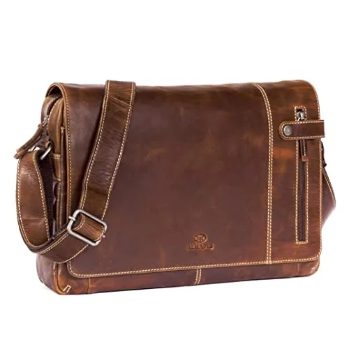 ALMADIH DYLAN Umhängetasche aus Leder - Edle 15 Zoll Ledertasche in Braun Deluxe, perfekt für Business und Freizeit mit hochwertigem Leder für Langlebigkeit und Stil.