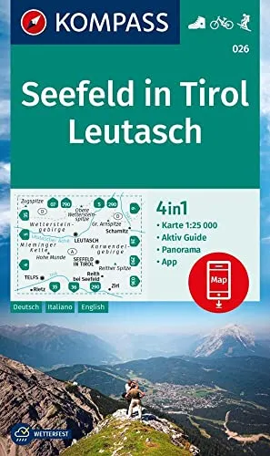 Produktbild KOMPASS Wanderkarte 026 Seefeld in Tirol, Leutasch 1:25.000: 4in1 Wanderkarte, mit Aktiv Guide und Detailkarten inklusive Karte zur offline Verwendung in der KOMPASS-App. Fahrradfahren. Skitouren.
