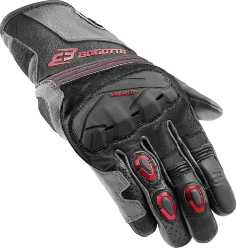Bogotto Zello perforierte Motorradhandschuhe, schwarz-grau-rot, Größe M